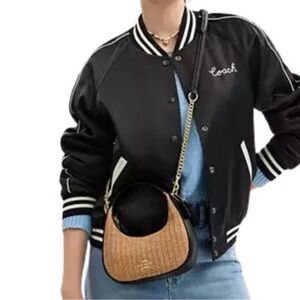 Coach Carmen mini crossbody in raffia and black leather